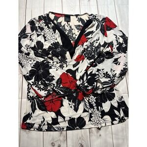 JTB Womens Red Black Floral Wrap Top Flowy Sleeves Size XL Y2K Blouse